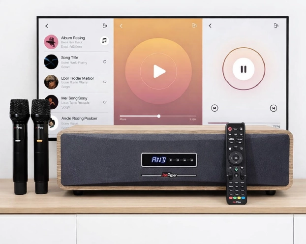 JazPiper MAX soundbar in a modern living room