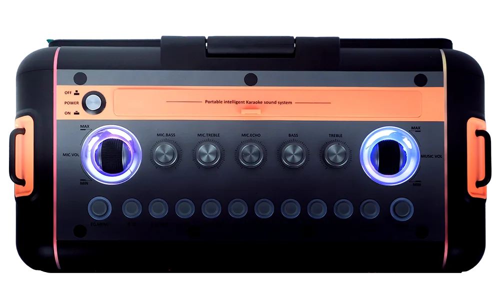 Top controls of the JazPiper MOVE portable karaoke system